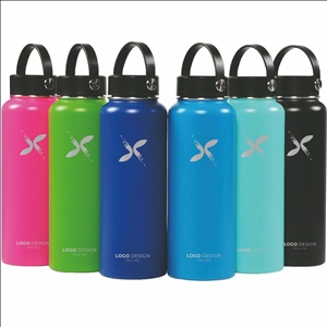 Insulated Stainless Steel Water Bottle Double-Wall, 3 Caps Included, Multiple Colors and Sizes